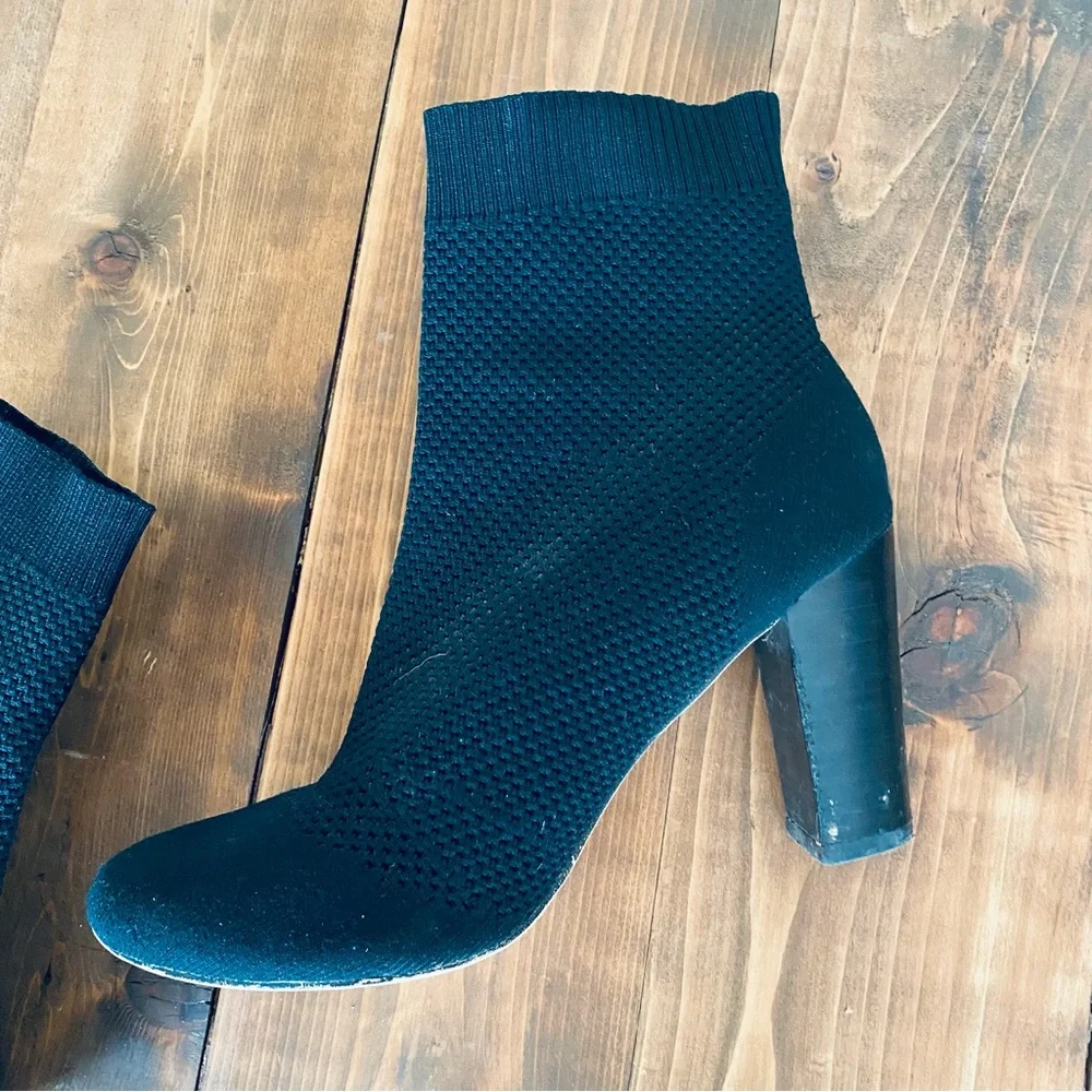 Black knit heeled booties